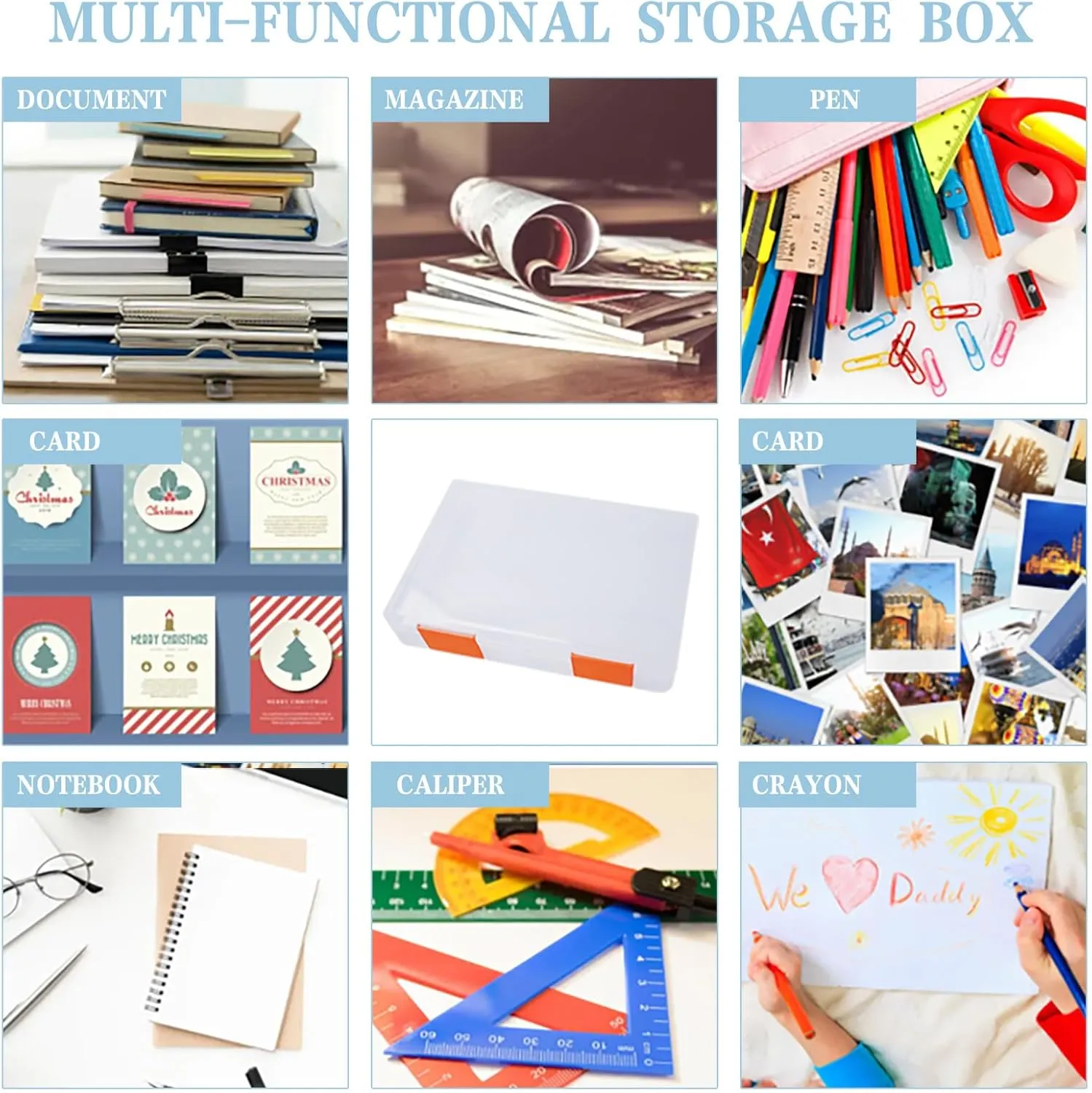 12 Pcs Clear A4 A5 File Box Document Plastic Storage Box with 48 Labels File Holder Organizer Paper Plastic Case Magazine Protector with Buckle Office School Supplies