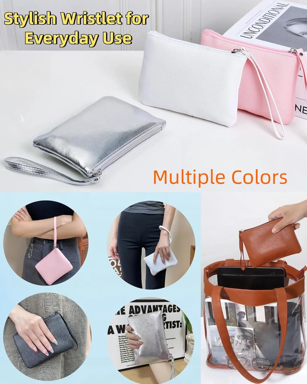 2 Pack Small Zipper Pouch Mini Makeup Bag for Purse Lipstick Cosmetic Travel Make Up Organizer for Women Essentials, Car Change Coin Holder 4.5 x 6.5 Clutch Stadium Approved Wristlet, Black Brown