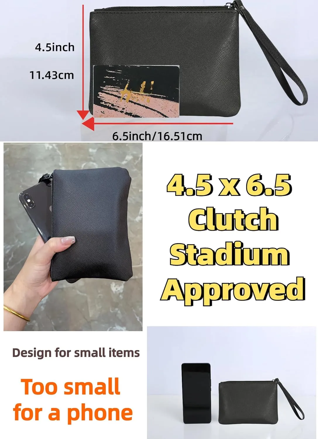 2 Pack Small Zipper Pouch Mini Makeup Bag for Purse Lipstick Cosmetic Travel Make Up Organizer for Women Essentials, Car Change Coin Holder 4.5 x 6.5 Clutch Stadium Approved Wristlet, Black Brown