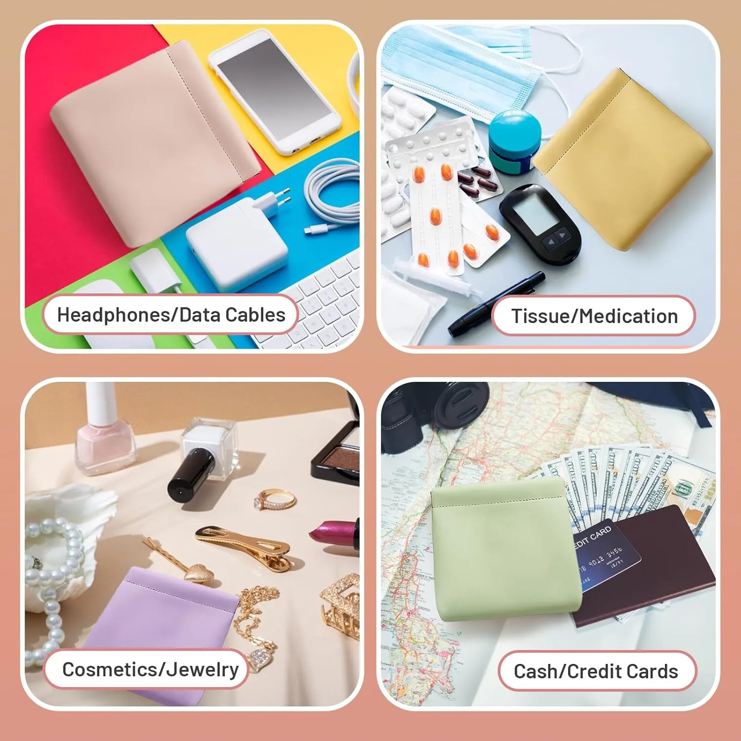 7.09x5.51 Small Pouches for Purse, 3PCS Cute Magnetic Mini Makeup Bag, Purse Organizers for Inside Large Storages, Organize Cosmetic, Lipstick, Jewelry,Coins in Women's Handbag