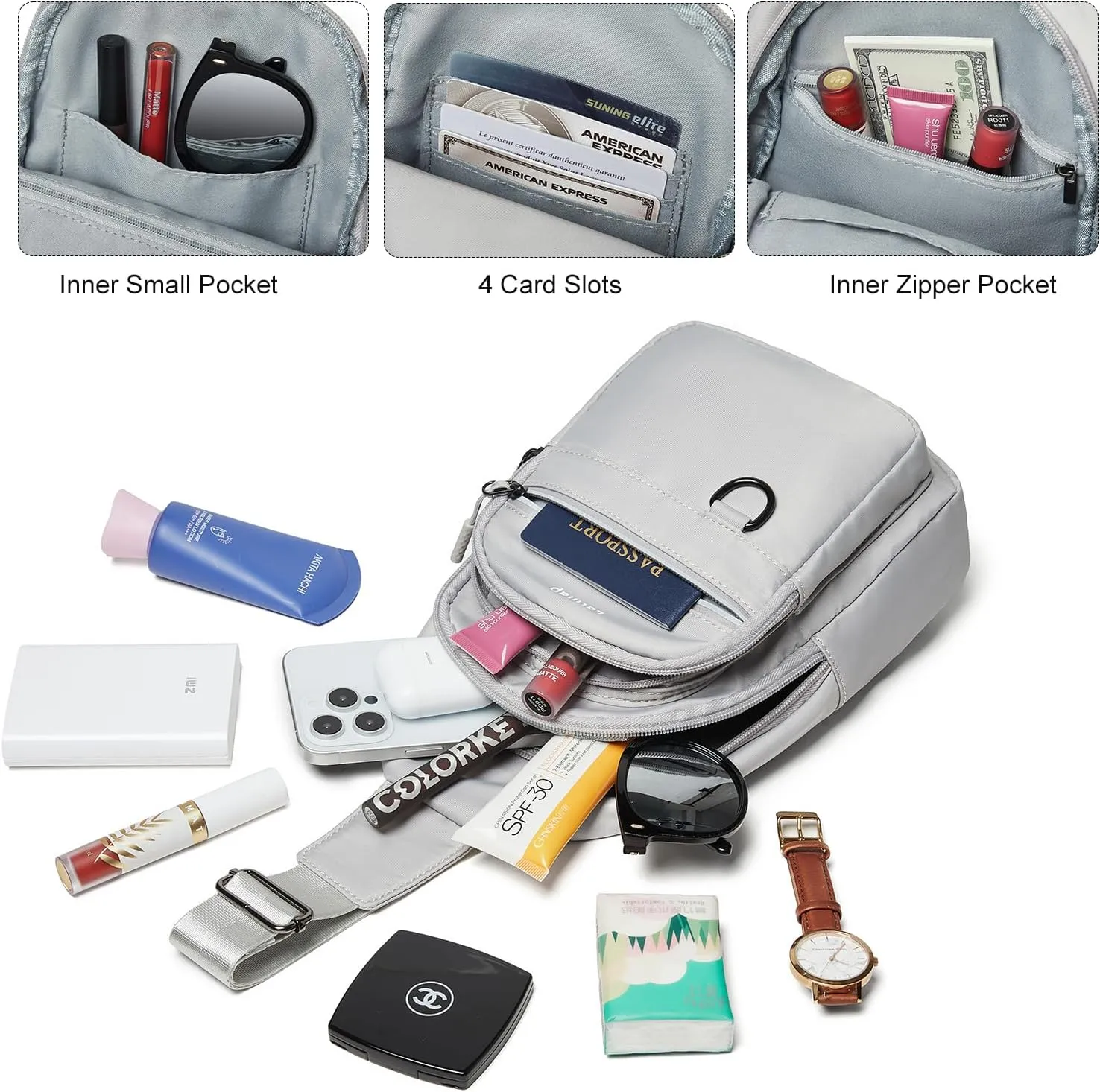 7L Sling Bag for Women Men Crossbody Belt Bag Small Travel Sling Backpack Anti Theft Chest Daypack Purse Faux Leather