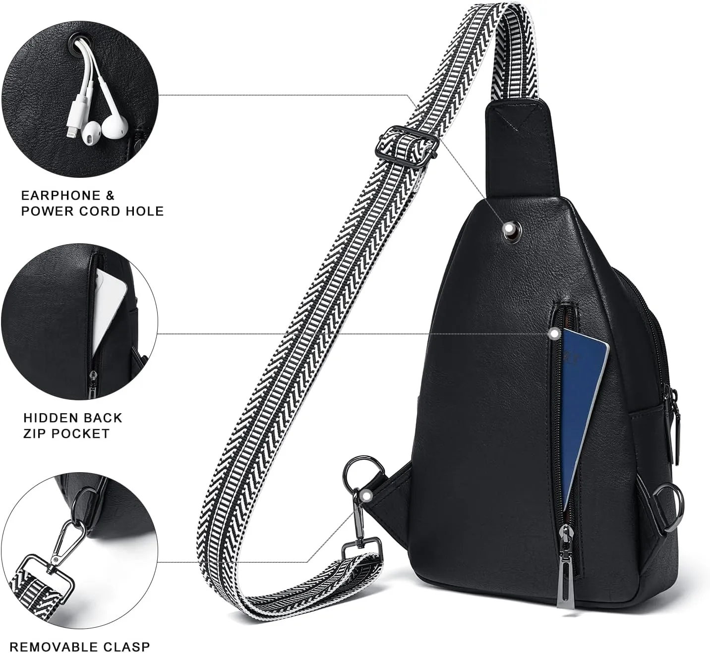 7L Sling Bag for Women Men Crossbody Belt Bag Small Travel Sling Backpack Anti Theft Chest Daypack Purse Faux Leather