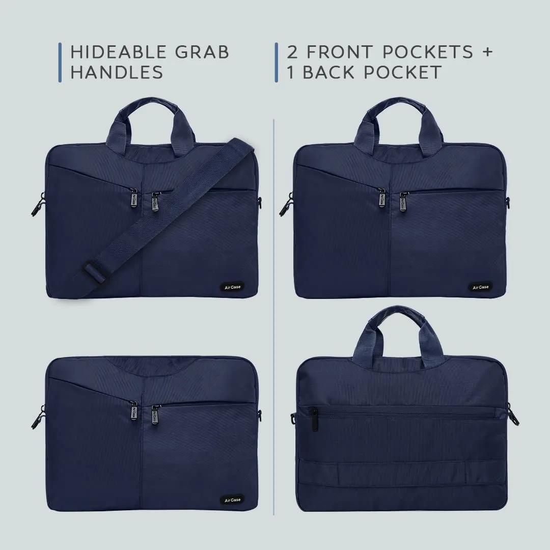 AirCase premium laptop bag with handle & shoulder strap fits upto 14.1" and 15.6" laptop/macbook, wrinkle free, padded, water resistant light polyester sleeve pouch, for men & women