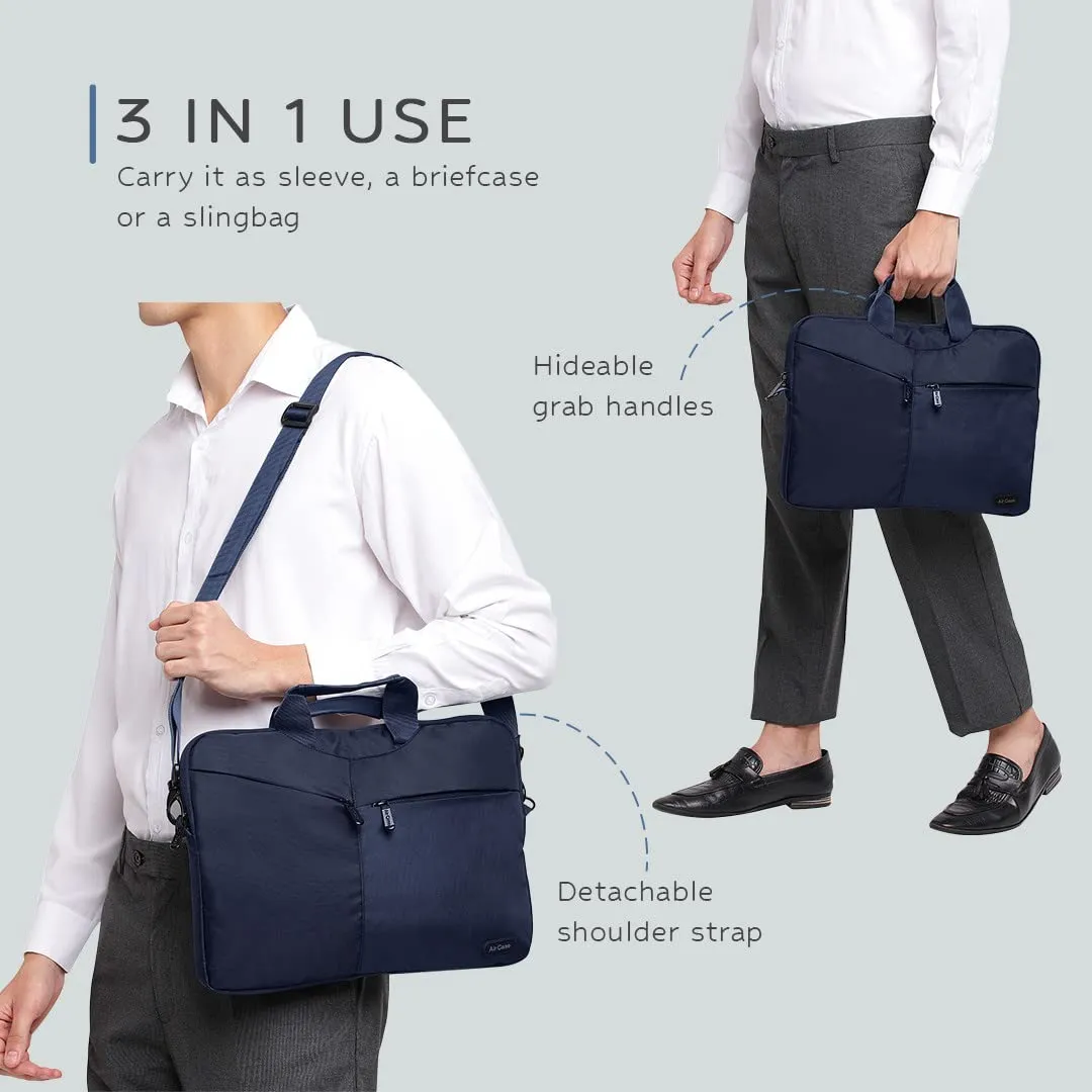AirCase premium laptop bag with handle & shoulder strap fits upto 14.1" and 15.6" laptop/macbook, wrinkle free, padded, water resistant light polyester sleeve pouch, for men & women