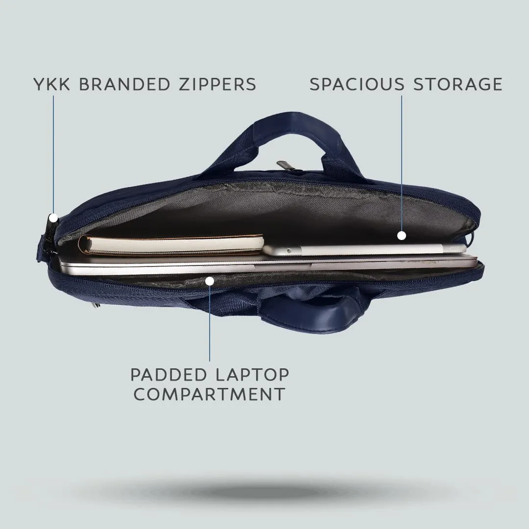 AirCase premium laptop bag with handle & shoulder strap fits upto 14.1" and 15.6" laptop/macbook, wrinkle free, padded, water resistant light polyester sleeve pouch, for men & women