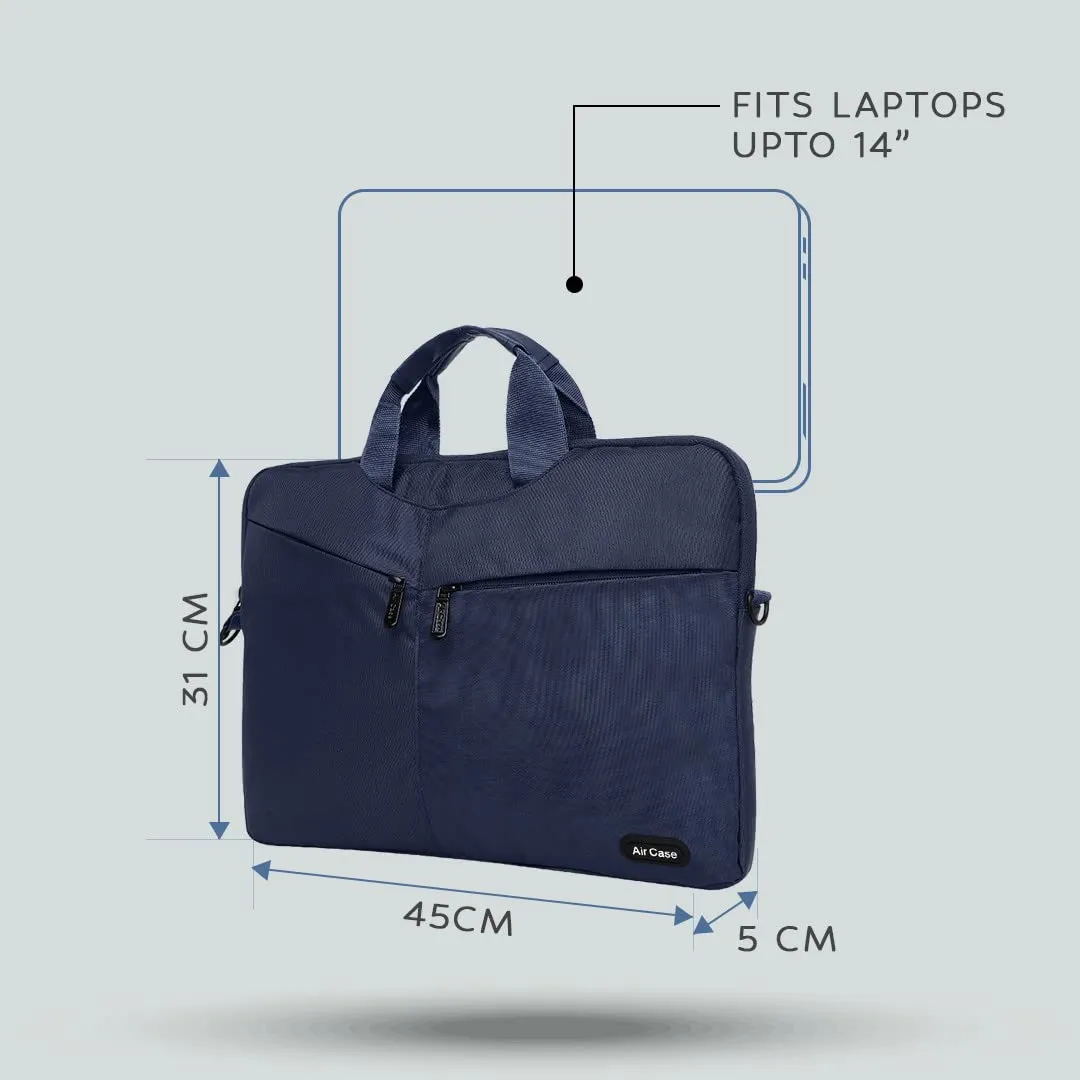 AirCase premium laptop bag with handle & shoulder strap fits upto 14.1" and 15.6" laptop/macbook, wrinkle free, padded, water resistant light polyester sleeve pouch, for men & women