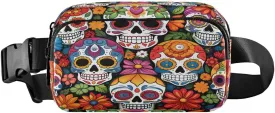 ALAZA Sugar Skull Daisy Flower Floral Waist Packs Spot Belt Bag Crossbody Bag Fanny Pack Pouch for Men Women Hiking Running Cycling Traveling