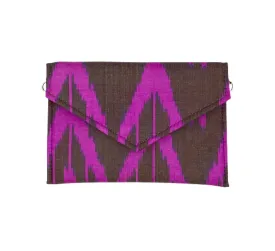 Amite Silk Ikat Stadium Clutch - Purple, Charcoal