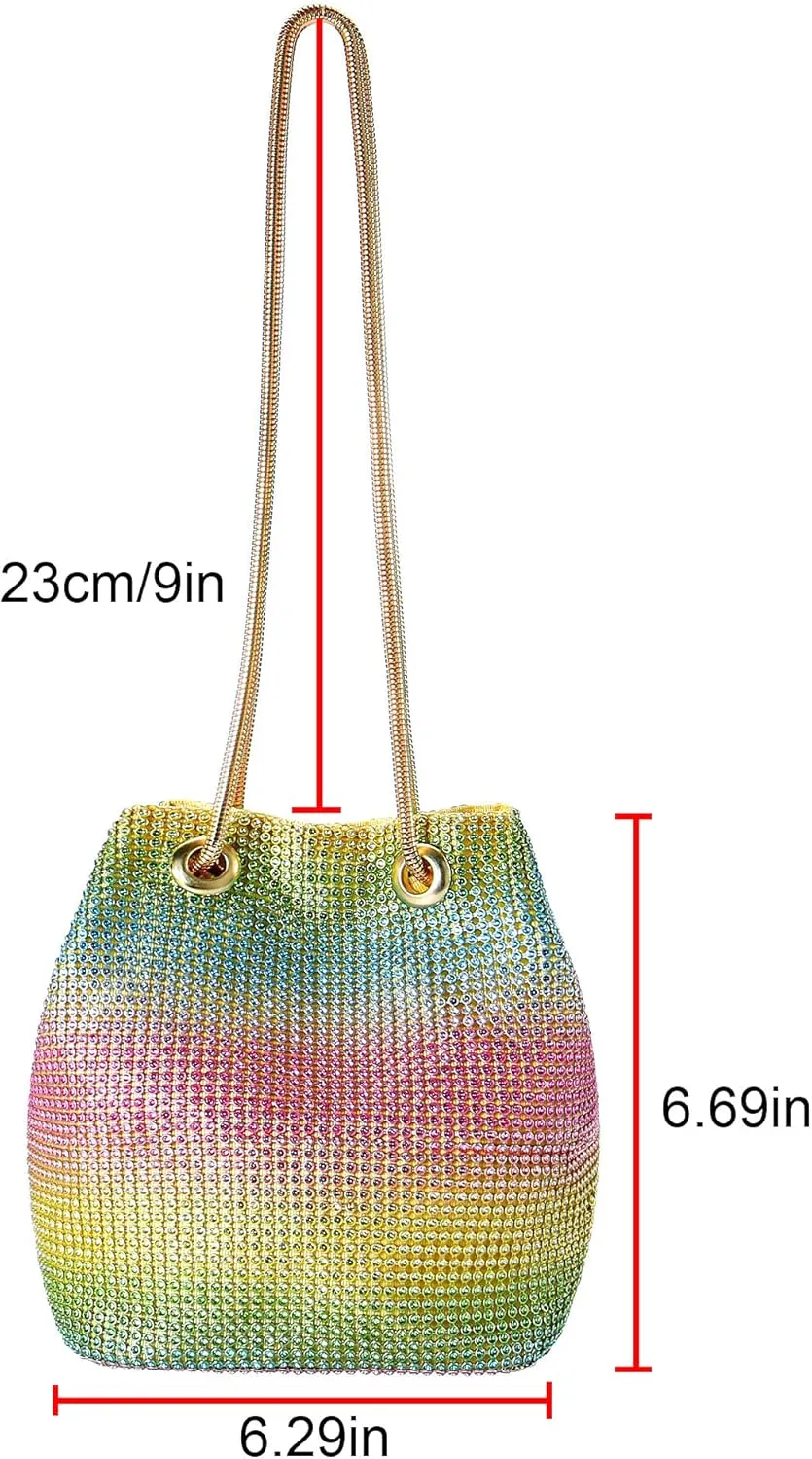 Ayliss Women's Full Rhinestones Bucket Bag Mini/Small Crossbody Shoulder Evening Shinny Bling Clutch Purse Bucket Handbag