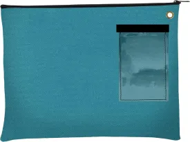 BankSupplies Canvas Interoffice Mailer, 14 oz. - 14W x 11H - Teal - Transit Bag - Large Zipper Bag with Grommet - Use with Padlock or Zip Tie for Security - Interoffice Mail Bag