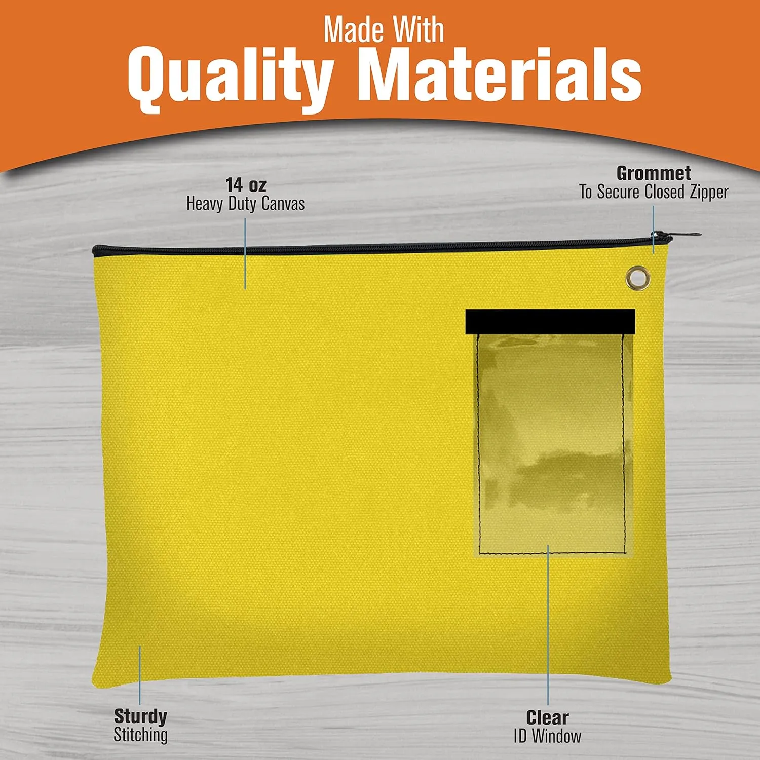BankSupplies Canvas Interoffice Mailer, 14 oz. - 14W x 11H - Yellow - Transit Bag - Large Zipper Bag with Grommet - Use with Padlock or Zip Tie for Security - Interoffice Mail Bag