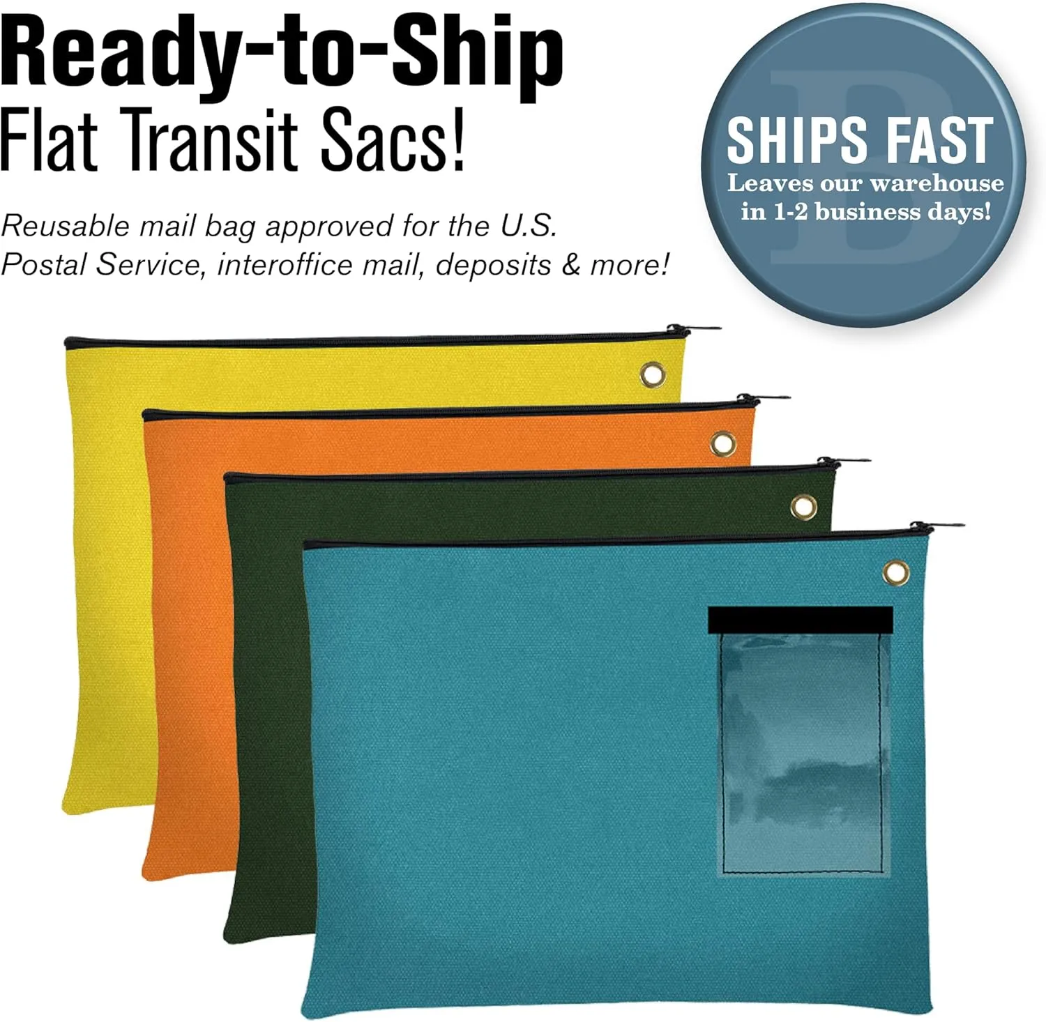 BankSupplies Canvas Interoffice Mailer, 14 oz. - 14W x 11H - Yellow - Transit Bag - Large Zipper Bag with Grommet - Use with Padlock or Zip Tie for Security - Interoffice Mail Bag
