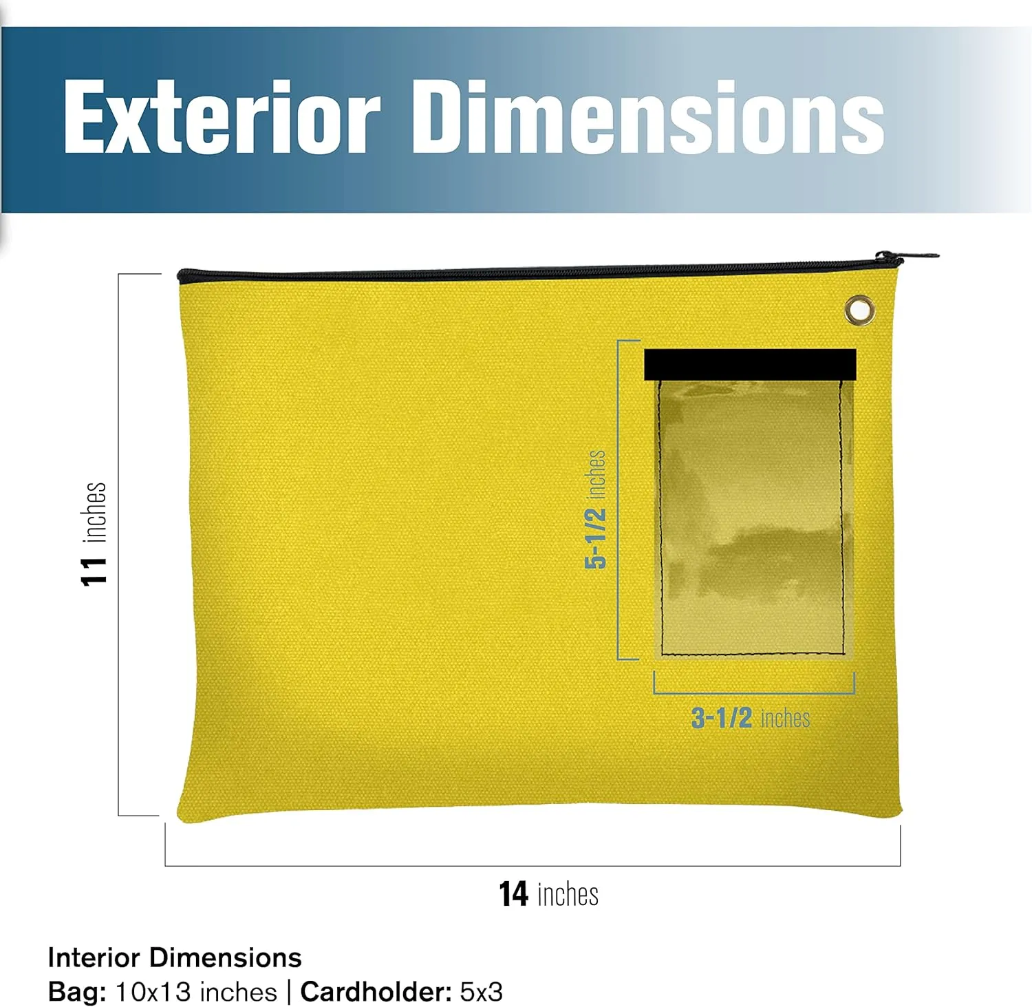 BankSupplies Canvas Interoffice Mailer, 14 oz. - 14W x 11H - Yellow - Transit Bag - Large Zipper Bag with Grommet - Use with Padlock or Zip Tie for Security - Interoffice Mail Bag