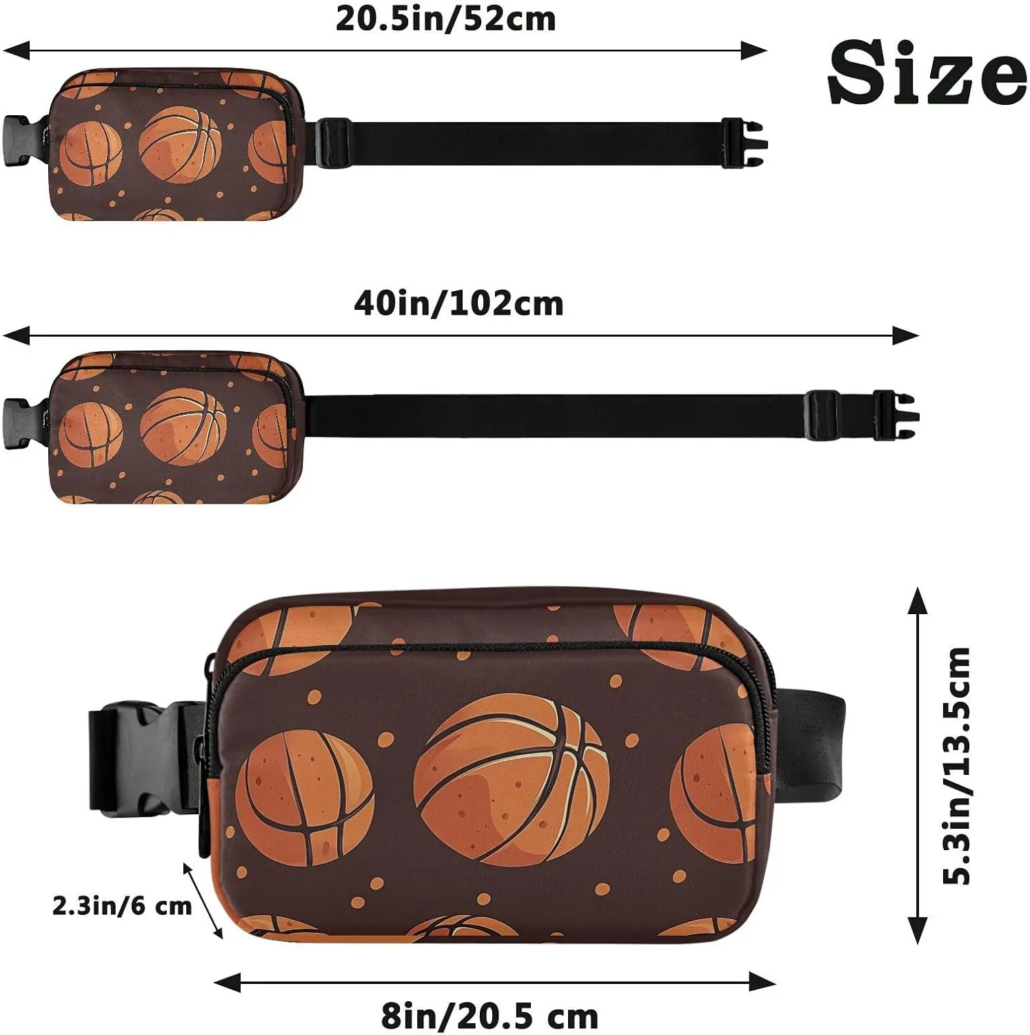 Basketball Brown Fashion Waist Bag Fanny Pack for Women Men Teenagers Water Resistant Bum Belt Bag with Adjustable Strap for Travel Shopping Running