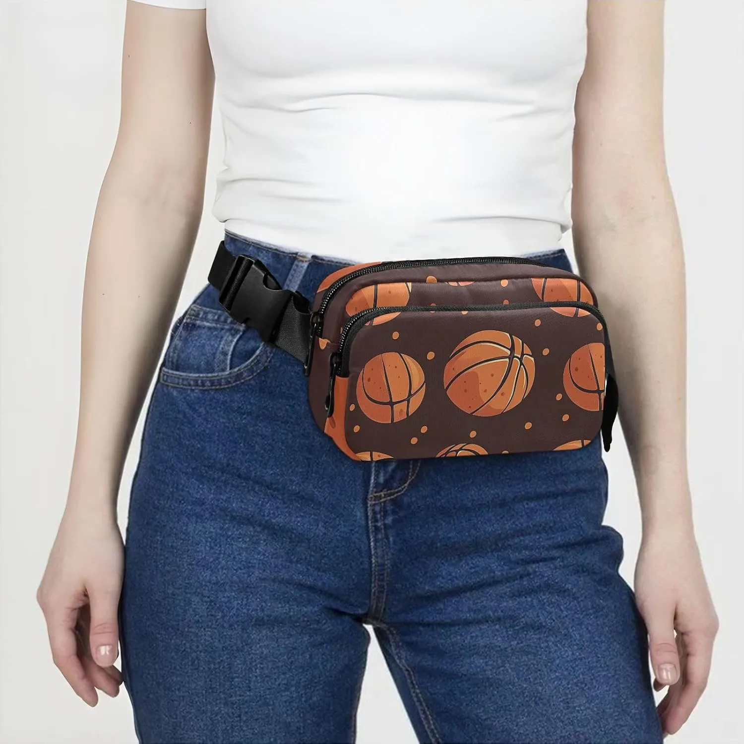 Basketball Brown Fashion Waist Bag Fanny Pack for Women Men Teenagers Water Resistant Bum Belt Bag with Adjustable Strap for Travel Shopping Running