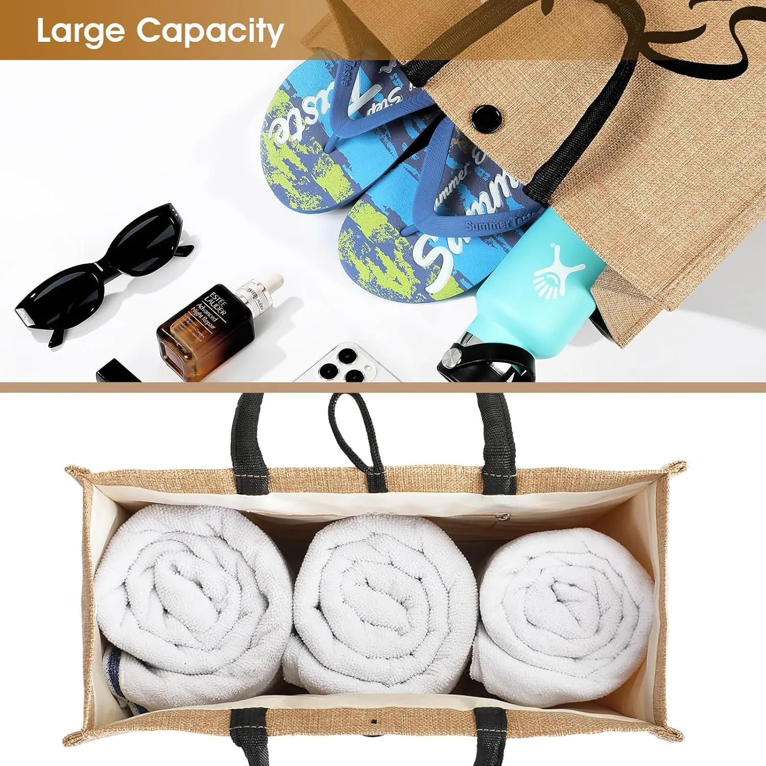 Beach Bag, Large Beach Bag for Women, Woven Straw Tote Bag, Weaving Swim Gym Shopping Travel Bag with Button