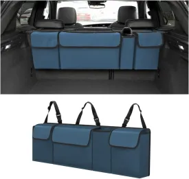 BELOMI Car Trunk Organizer, Auto Waterproof Sturdy Backseat Hanging Large Storage Collapsible Cargo Bag with Anti-Slip Adjustable Strip&4 Pockets, Vehicle Interior Accessories for Man Woman (Blue)