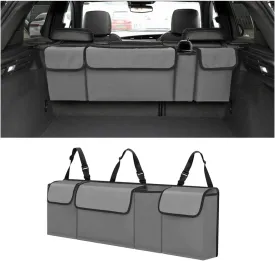 BELOMI Car Trunk Organizer, Auto Waterproof Sturdy Backseat Hanging Large Storage Collapsible Cargo Bag with Anti-Slip Adjustable Strip&4 Pockets, Vehicle Interior Accessories for Man Woman (Gray)