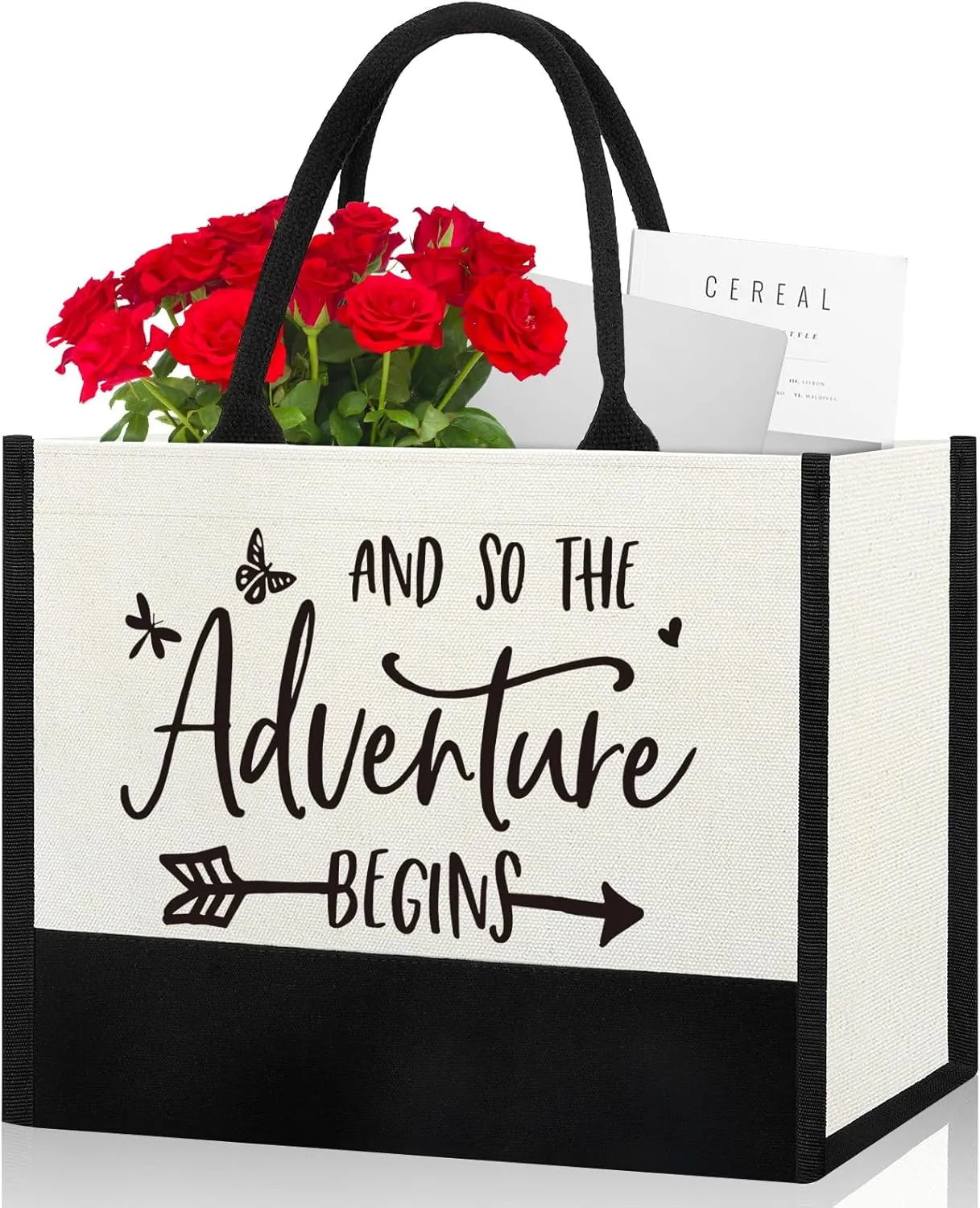 Bridal Shower Gifts Canvas Bag for Bride Wedding Honeymoon Gifts for Bride Wedding Bachelorette Bride Gifts for Friend Sister Encouragement And so the Adventure Begins Definition Reusable Grocery Bag