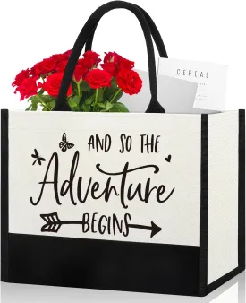 Bridal Shower Gifts Canvas Bag for Bride Wedding Honeymoon Gifts for Bride Wedding Bachelorette Bride Gifts for Friend Sister Encouragement And so the Adventure Begins Definition Reusable Grocery Bag
