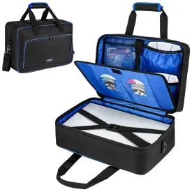 Carrying Case Compatible with PS5/PS5 Pro/PS4,17 Pockets Travel Storage Bag with Thick Padding Compatible with Playstation 5/PS5 Digital Edition,Controller,Game Discs,Charger & Accessories,Black,Blue