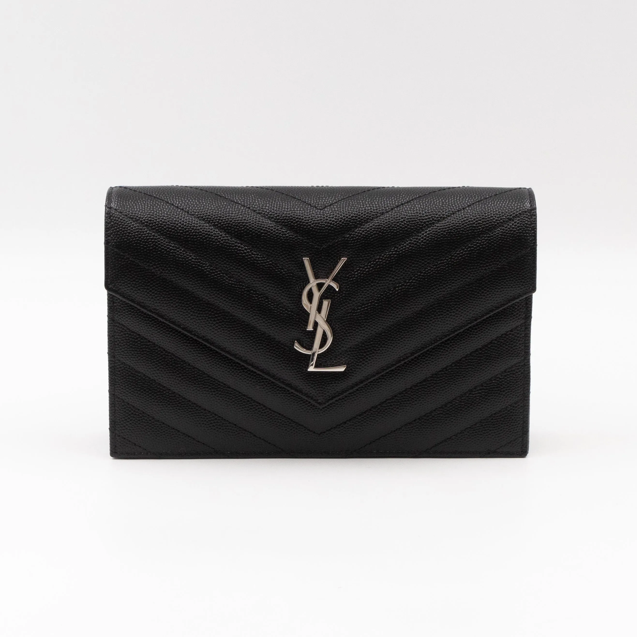 Cassandre Envelope Chain Wallet Black Grained Leather