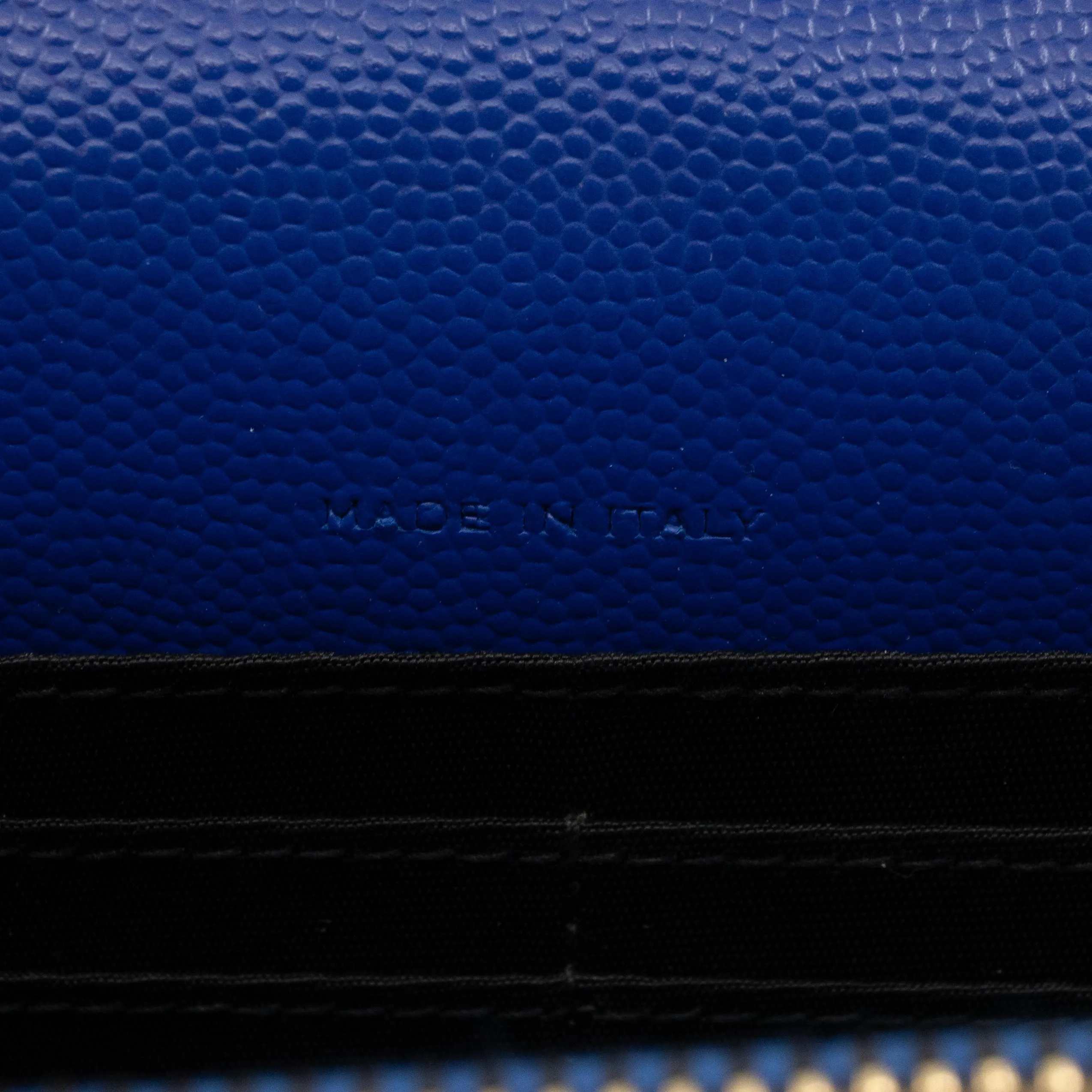 Cassandre Envelope Chain Wallet Blue Grained Leather