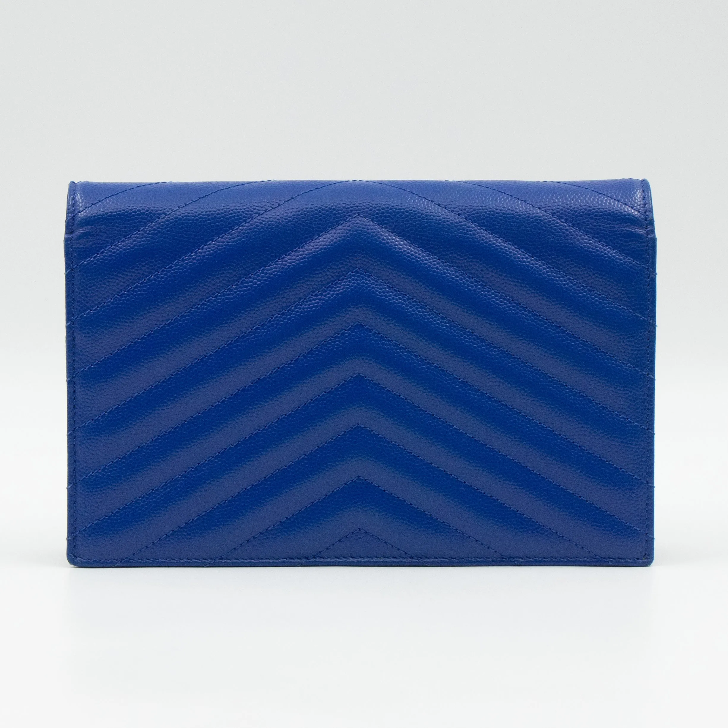 Cassandre Envelope Chain Wallet Blue Grained Leather