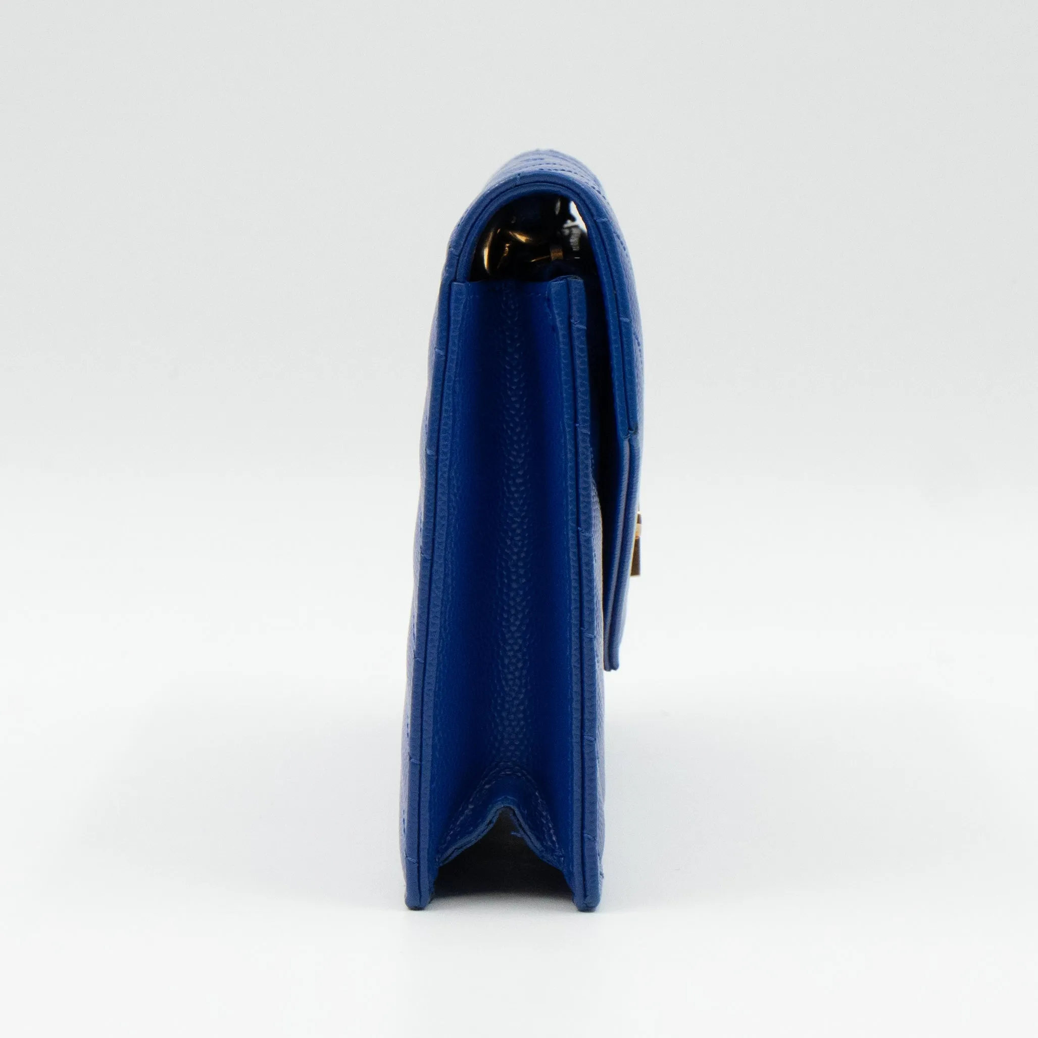 Cassandre Envelope Chain Wallet Blue Grained Leather