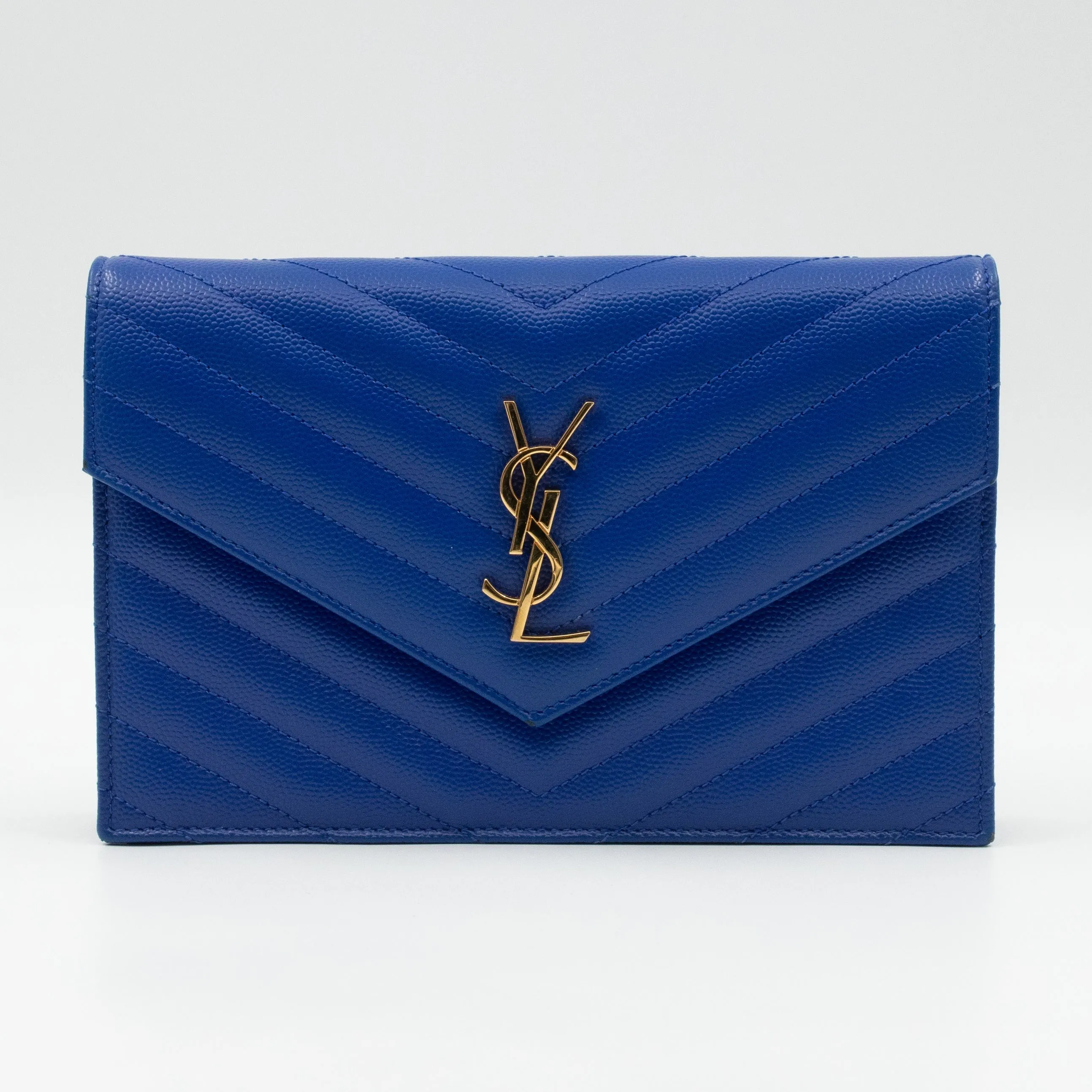 Cassandre Envelope Chain Wallet Blue Grained Leather