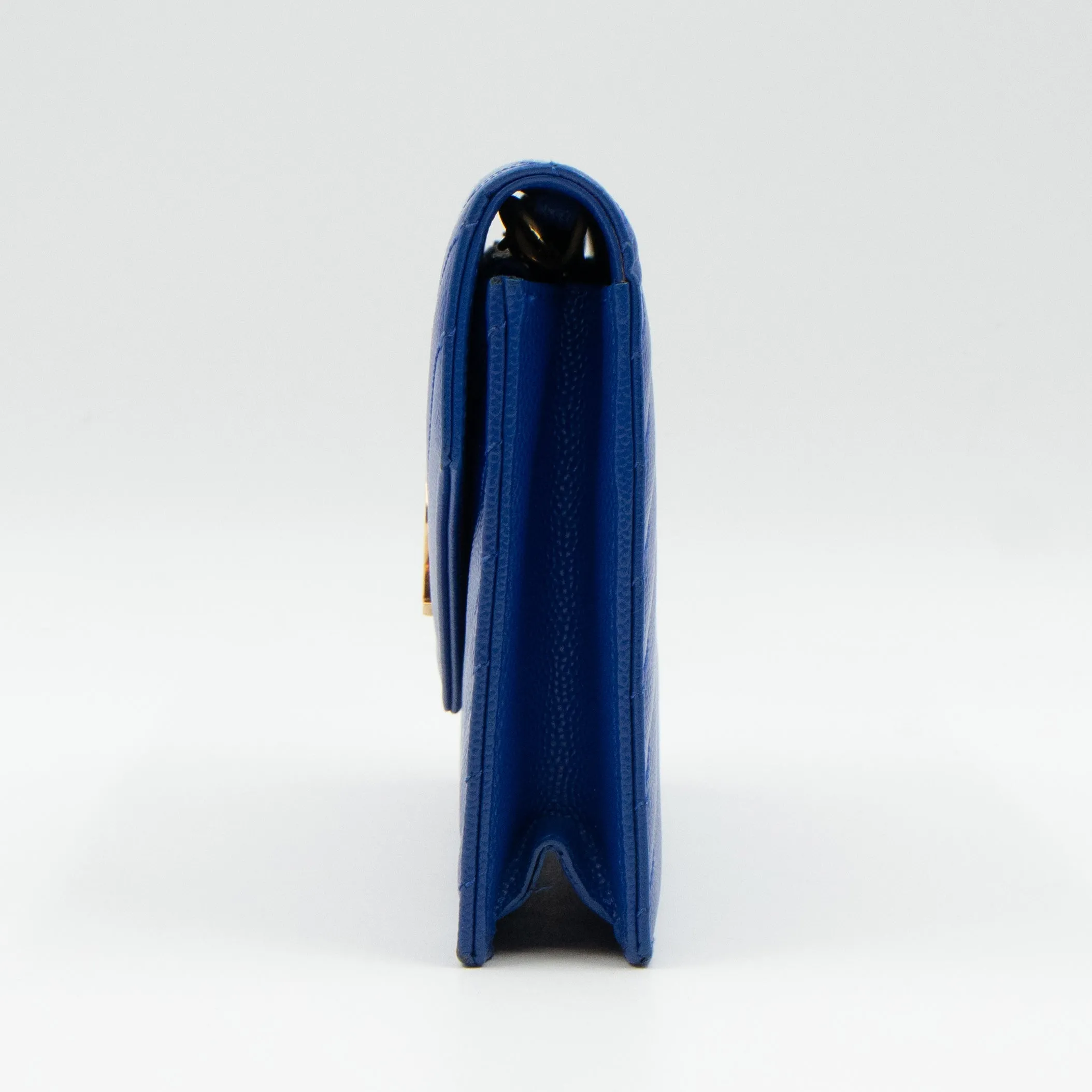 Cassandre Envelope Chain Wallet Blue Grained Leather