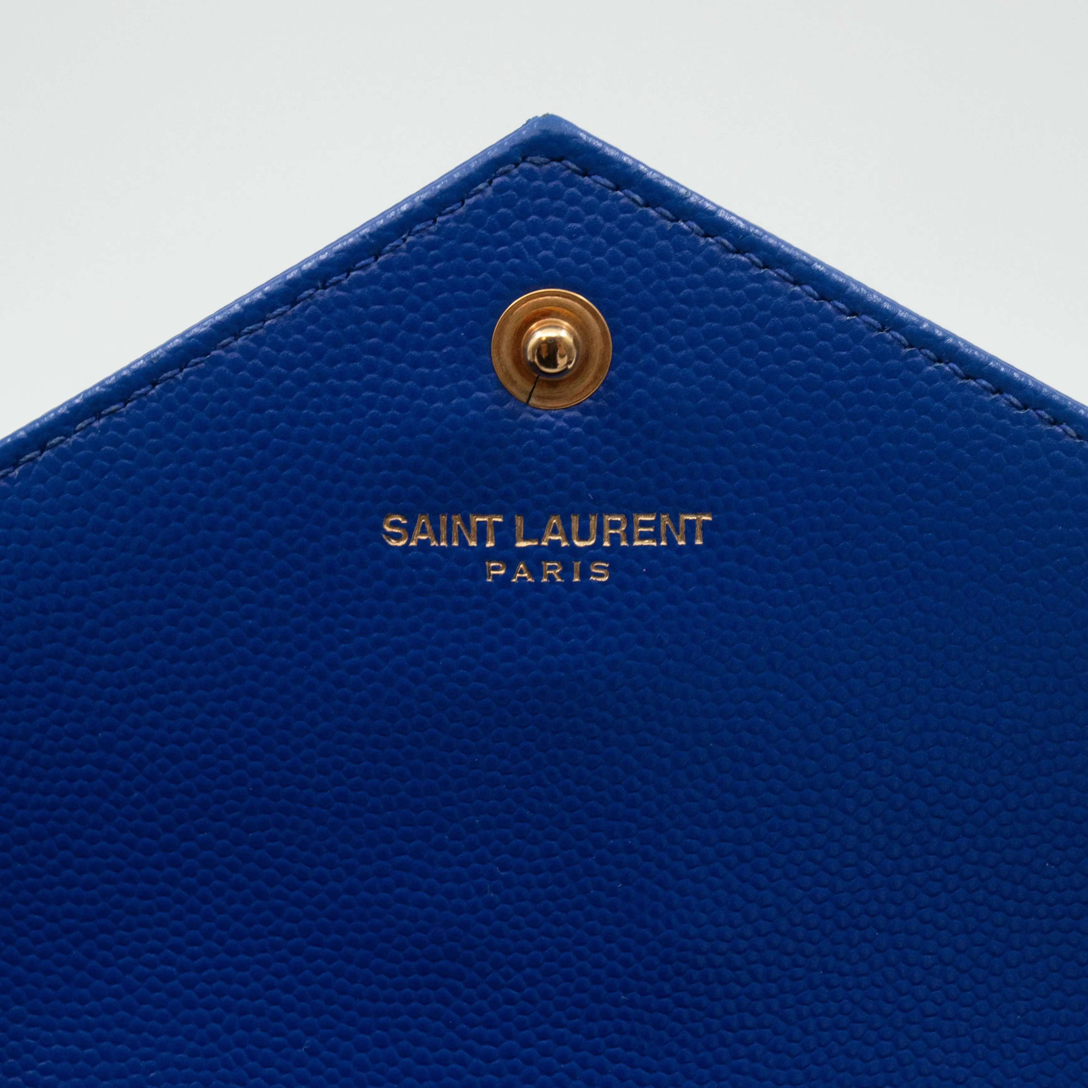 Cassandre Envelope Chain Wallet Blue Grained Leather