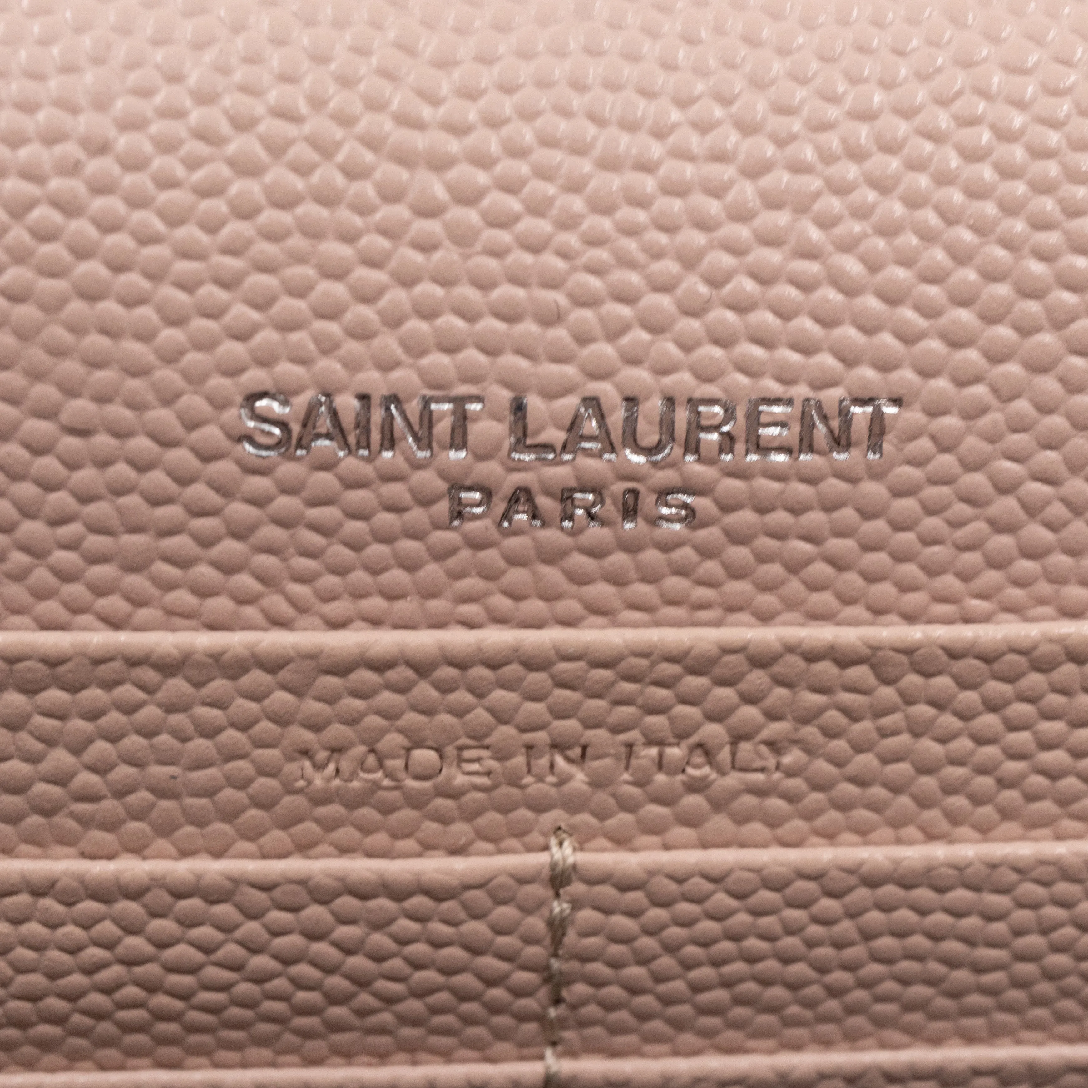 Cassandre Envelope Chain Wallet Rose Beige Grained Leather