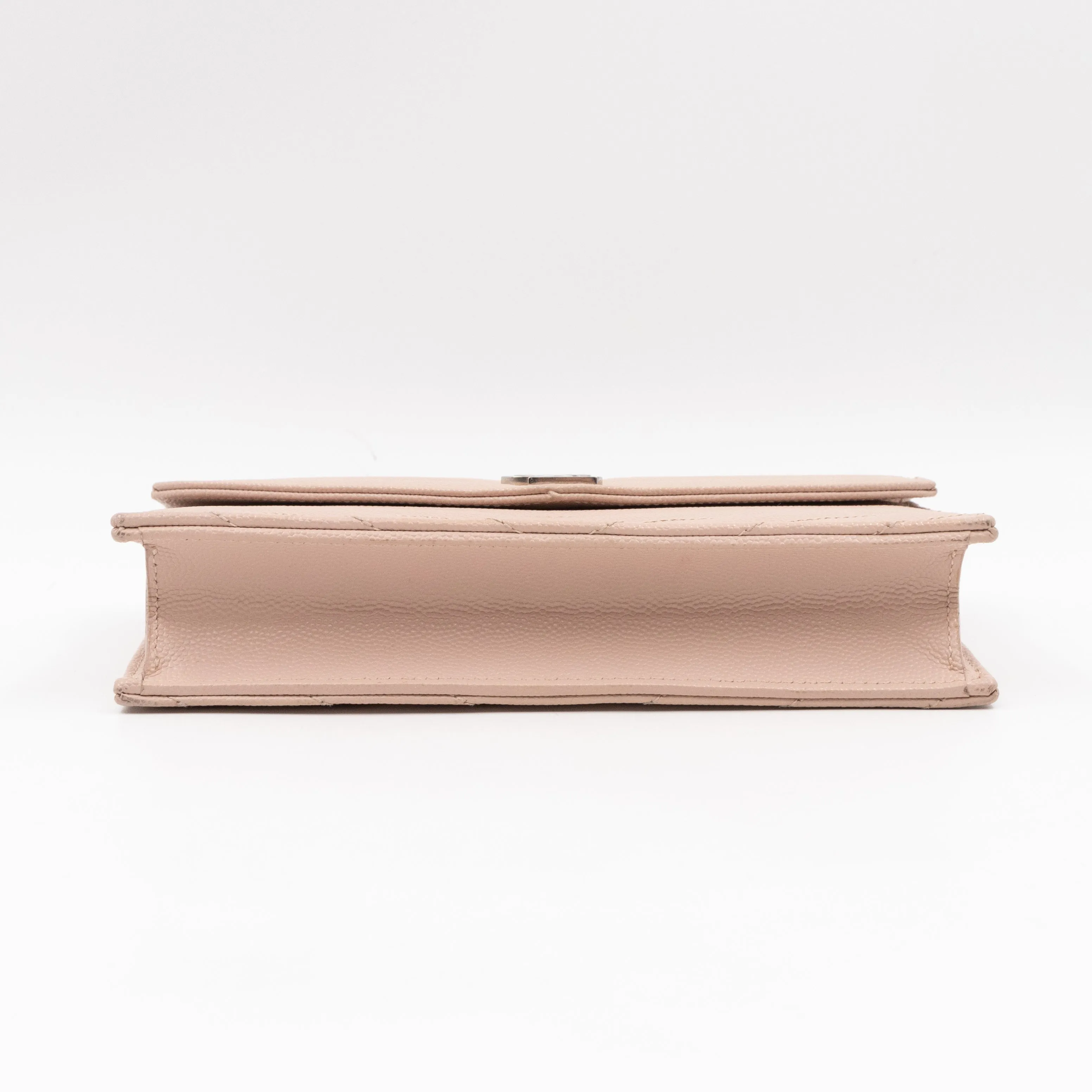 Cassandre Envelope Chain Wallet Rose Beige Grained Leather