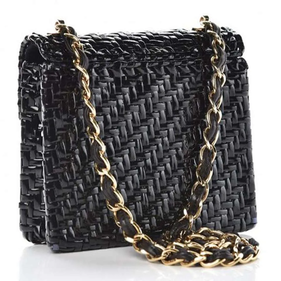 Chanel Flap Vintage 90s Mini Wicker Straw Classic Black Rattan Cross Body Bag