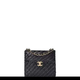 Chanel Flap Vintage 90s Mini Wicker Straw Classic Black Rattan Cross Body Bag