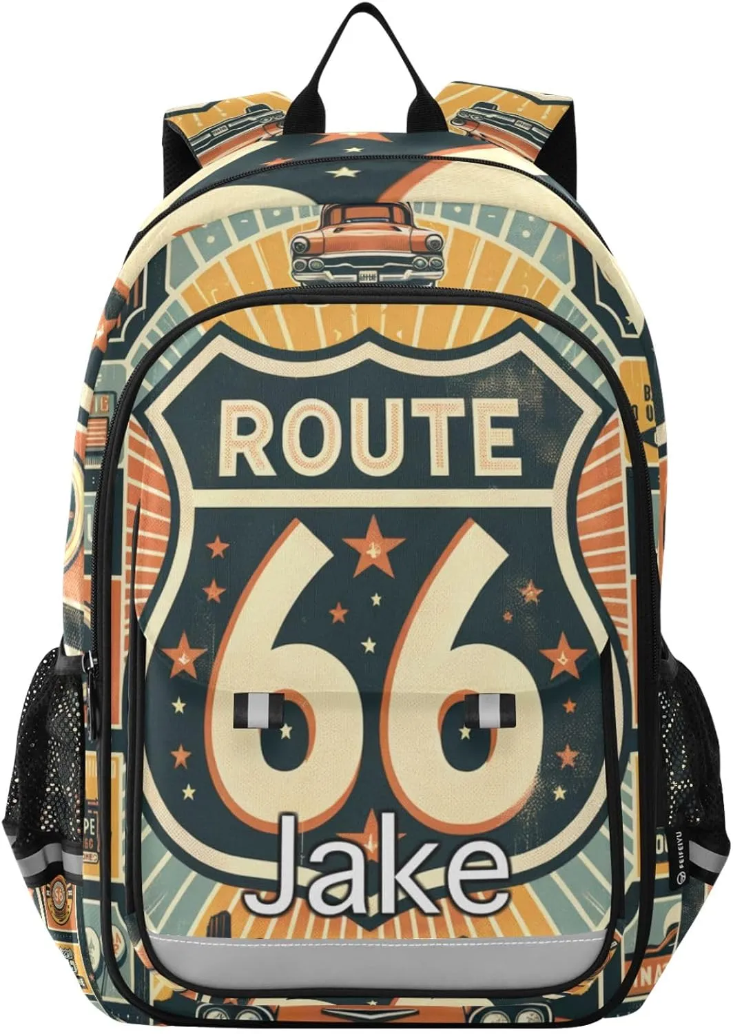 CHIFIGNO Monogram Backpack Kids Retro Route 66, Personalized Name School Backpacks for Girls, Secure Front Pockets