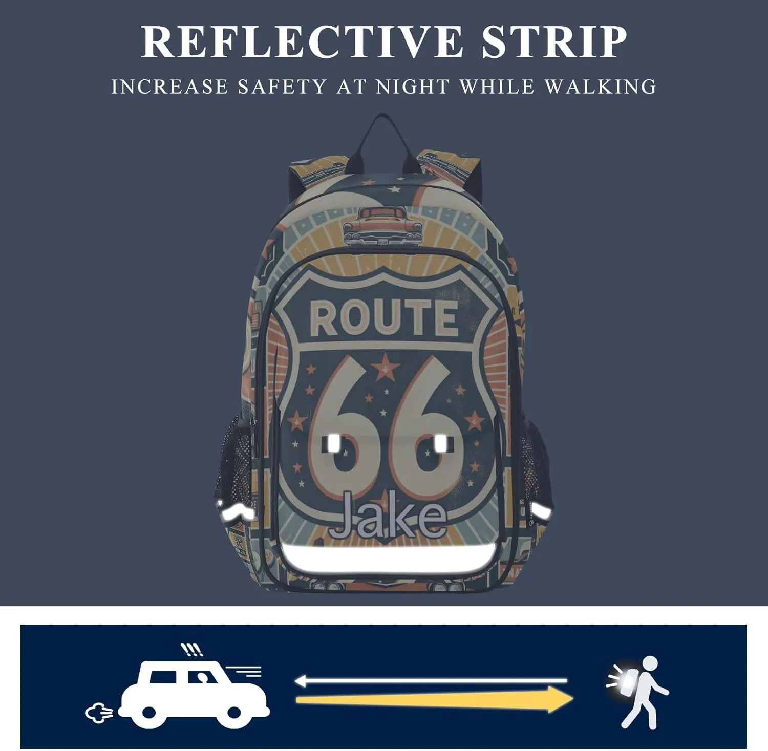 CHIFIGNO Monogram Backpack Kids Retro Route 66, Personalized Name School Backpacks for Girls, Secure Front Pockets