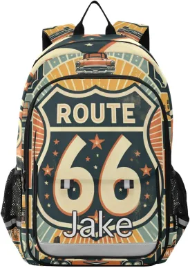 CHIFIGNO Monogram Backpack Kids Retro Route 66, Personalized Name School Backpacks for Girls, Secure Front Pockets