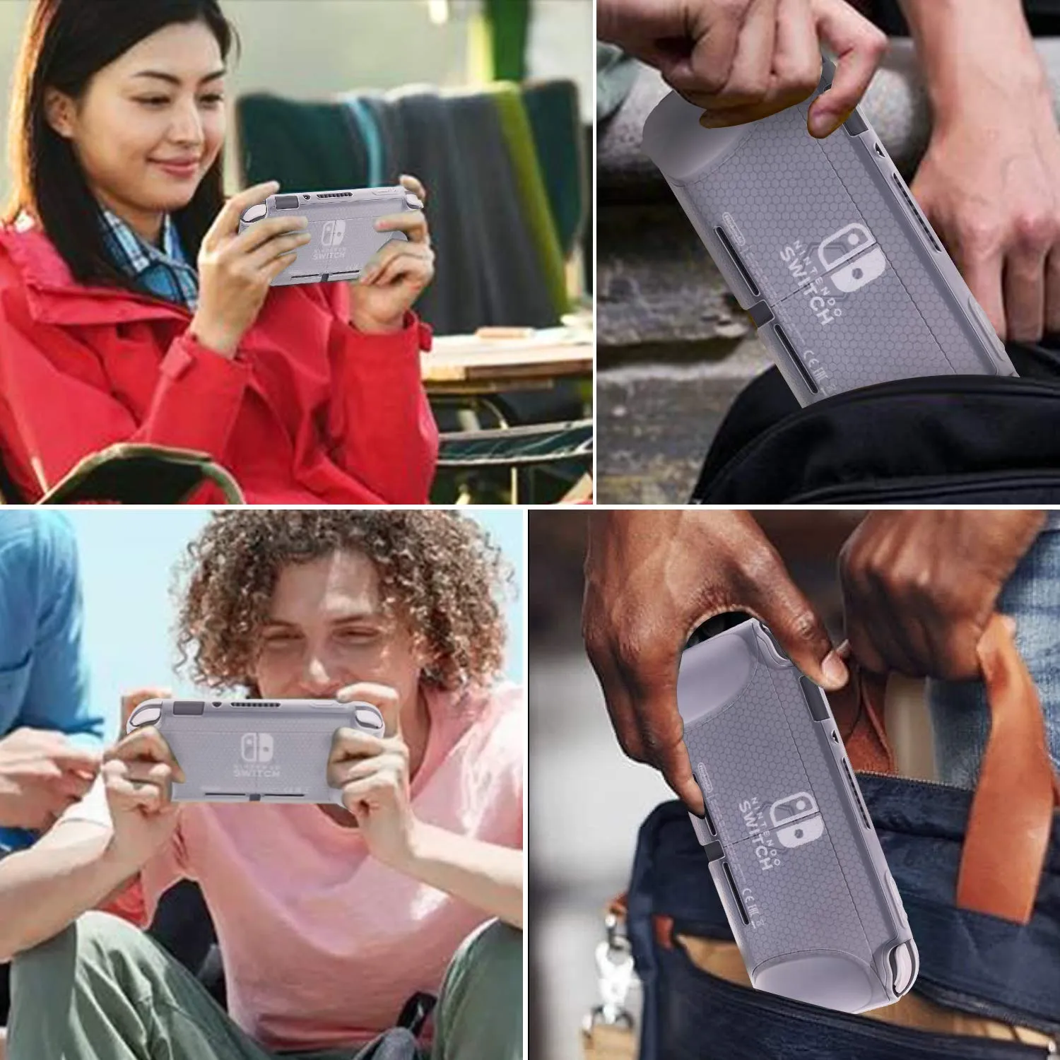 CHIN FAI Grip Case with Screen Protector for Nintendo Switch Lite 2019, Hard TPU Protective Case Cover for Switch Lite [Self Stand][4 Thumb Stick Caps] (Clear)