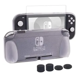 CHIN FAI Grip Case with Screen Protector for Nintendo Switch Lite 2019, Hard TPU Protective Case Cover for Switch Lite [Self Stand][4 Thumb Stick Caps] (Clear)