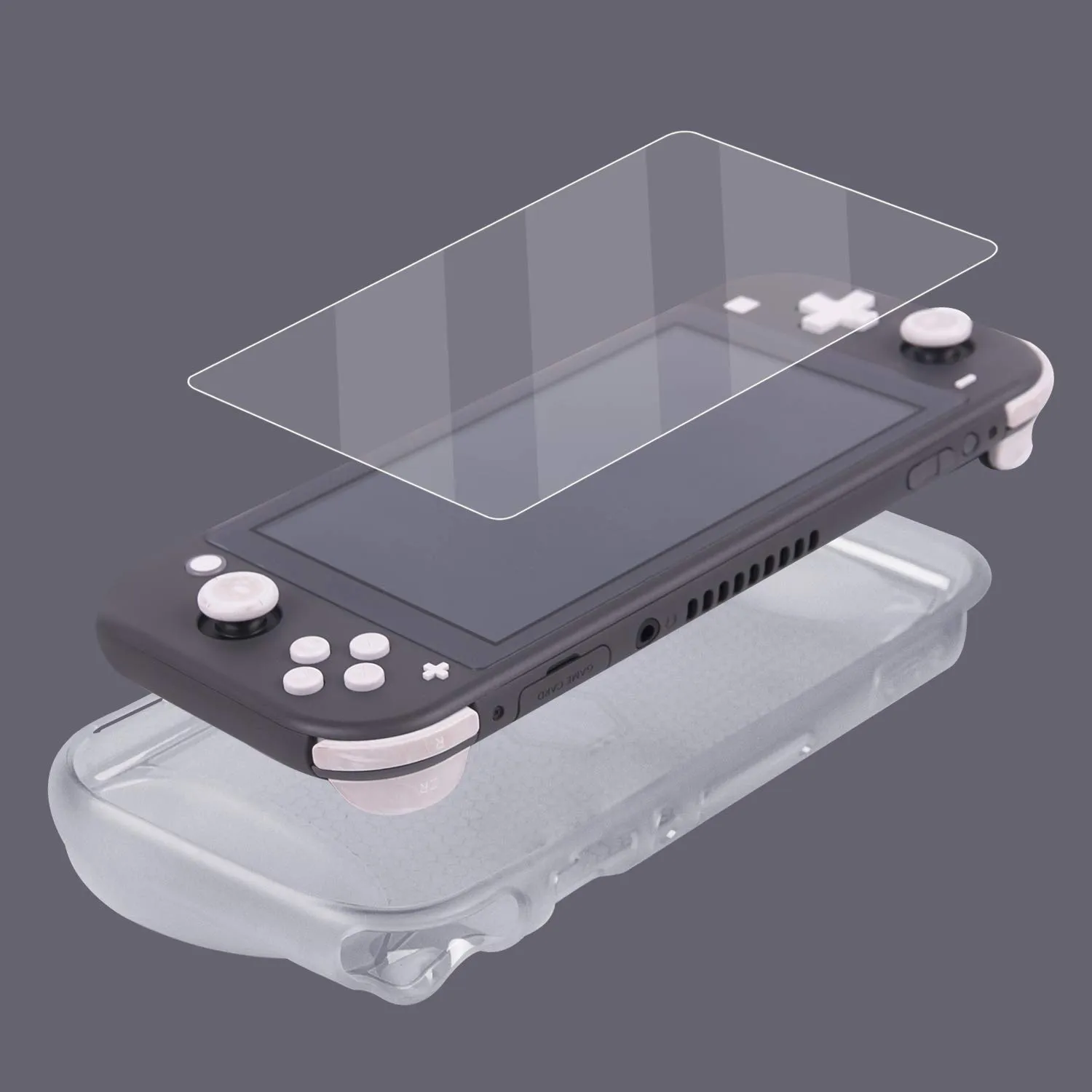 CHIN FAI Grip Case with Screen Protector for Nintendo Switch Lite 2019, Hard TPU Protective Case Cover for Switch Lite [Self Stand][4 Thumb Stick Caps] (Clear)