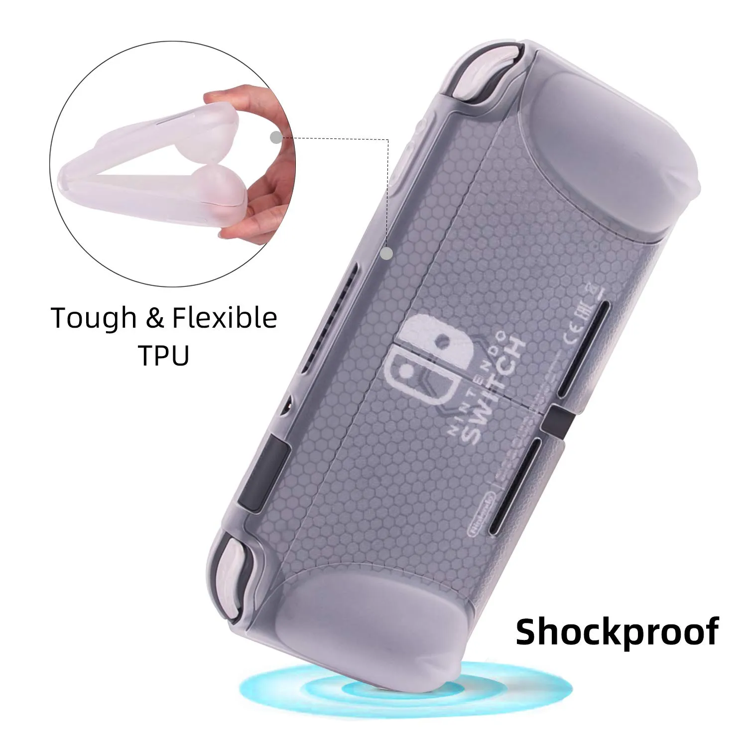 CHIN FAI Grip Case with Screen Protector for Nintendo Switch Lite 2019, Hard TPU Protective Case Cover for Switch Lite [Self Stand][4 Thumb Stick Caps] (Clear)