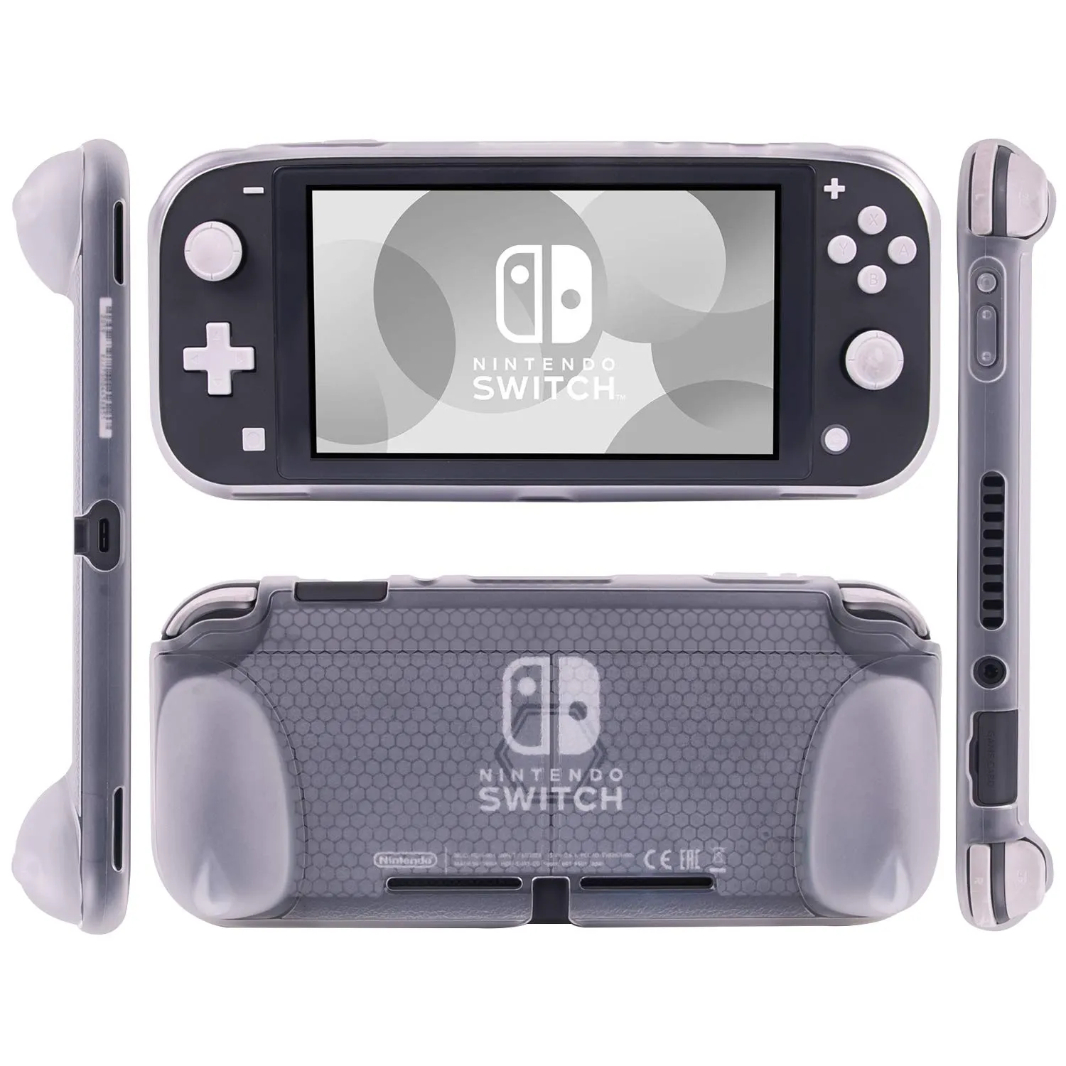 CHIN FAI Grip Case with Screen Protector for Nintendo Switch Lite 2019, Hard TPU Protective Case Cover for Switch Lite [Self Stand][4 Thumb Stick Caps] (Clear)