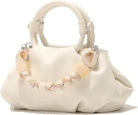 Cloud Clutch Purses for Women Soft Leather Dumpling Bag Beaded Slouchy Pouch Bag Small Handbag Crossbody Purse