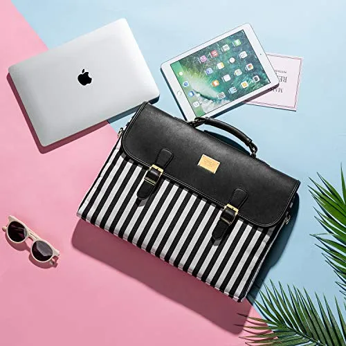 Computer Bag Laptop Bag for Women Cute Laptop Sleeve Case for Work College, Slim-Black, 15.6-Inch