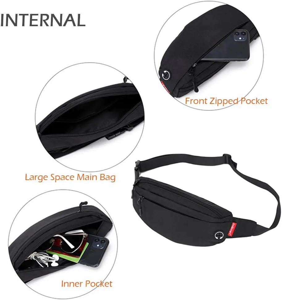Crossbody Bag Fanny Pack for Men Women, Small Crossbody Sling Bag, Adjustable Waist Pack Durable Water Resistant Hip Pack Bumbag Belt Bag Chest Wallet for Travel Walking Running Hiking Cycling, Black