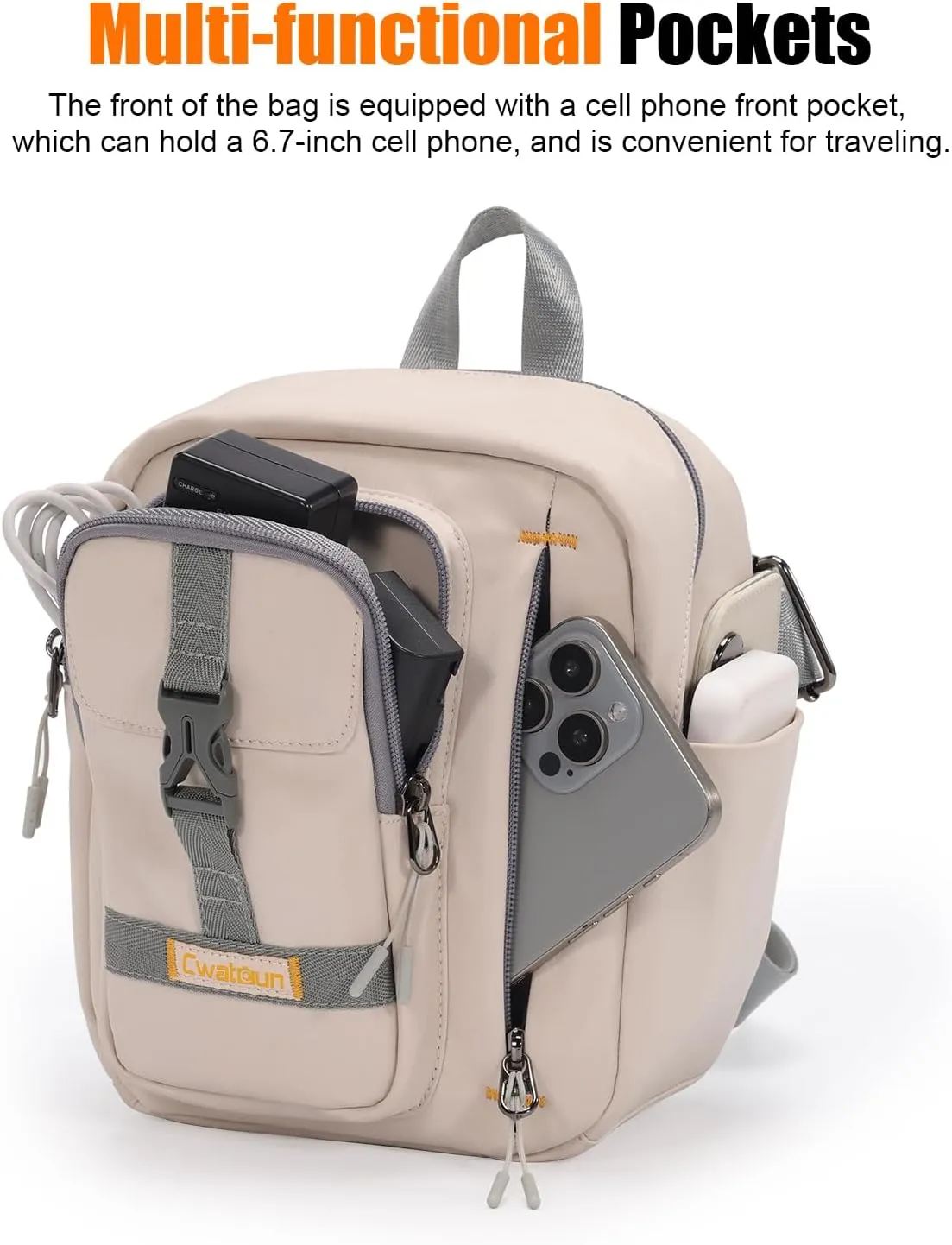 Cwatcun Camera BagSLR DSLR Canvas Sling Bag Small Compact Camera Shoulder Bag Crossbody Camera Case photography Purse for Canon Nikon Sony Fuji Mirrorless Cameras, White