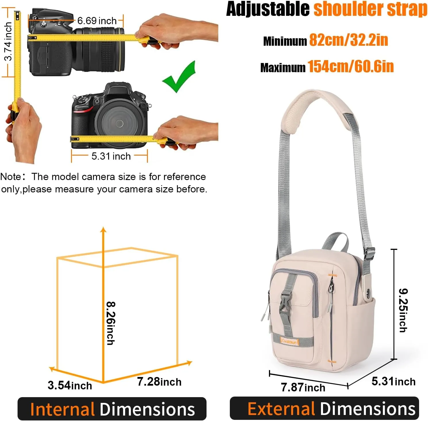 Cwatcun Camera BagSLR DSLR Canvas Sling Bag Small Compact Camera Shoulder Bag Crossbody Camera Case photography Purse for Canon Nikon Sony Fuji Mirrorless Cameras, White