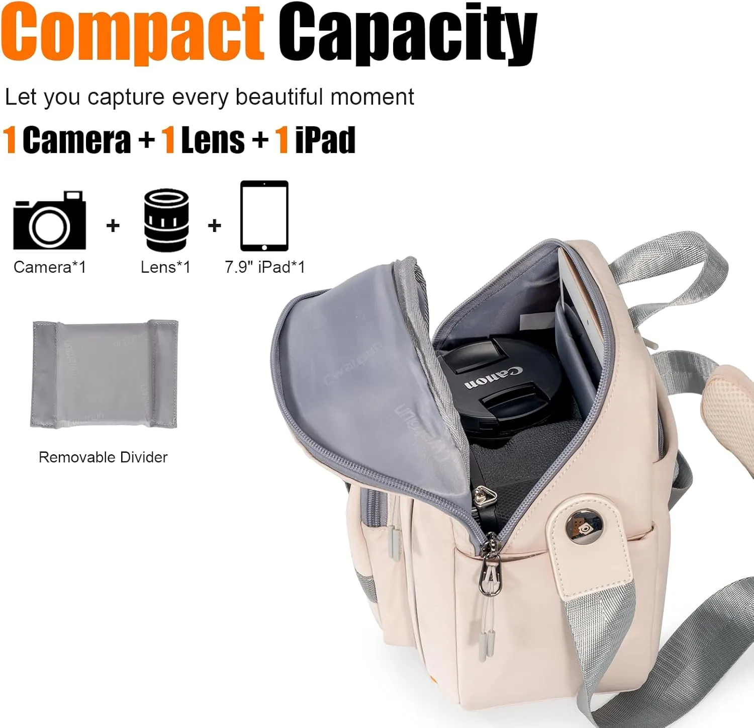 Cwatcun Camera BagSLR DSLR Canvas Sling Bag Small Compact Camera Shoulder Bag Crossbody Camera Case photography Purse for Canon Nikon Sony Fuji Mirrorless Cameras, White